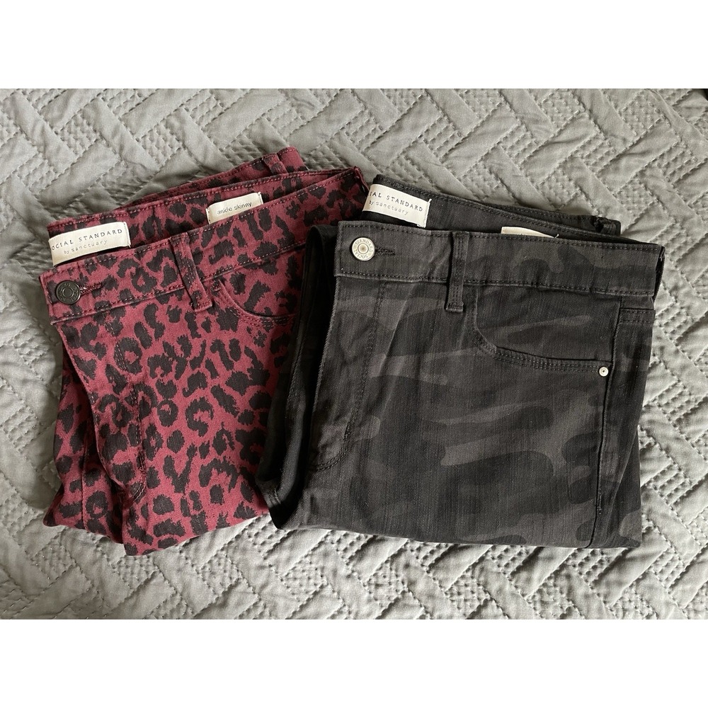 2 Social Standard by Sanctuary Ankle Skinny Jeans Animal Print Stretchy Size 14
